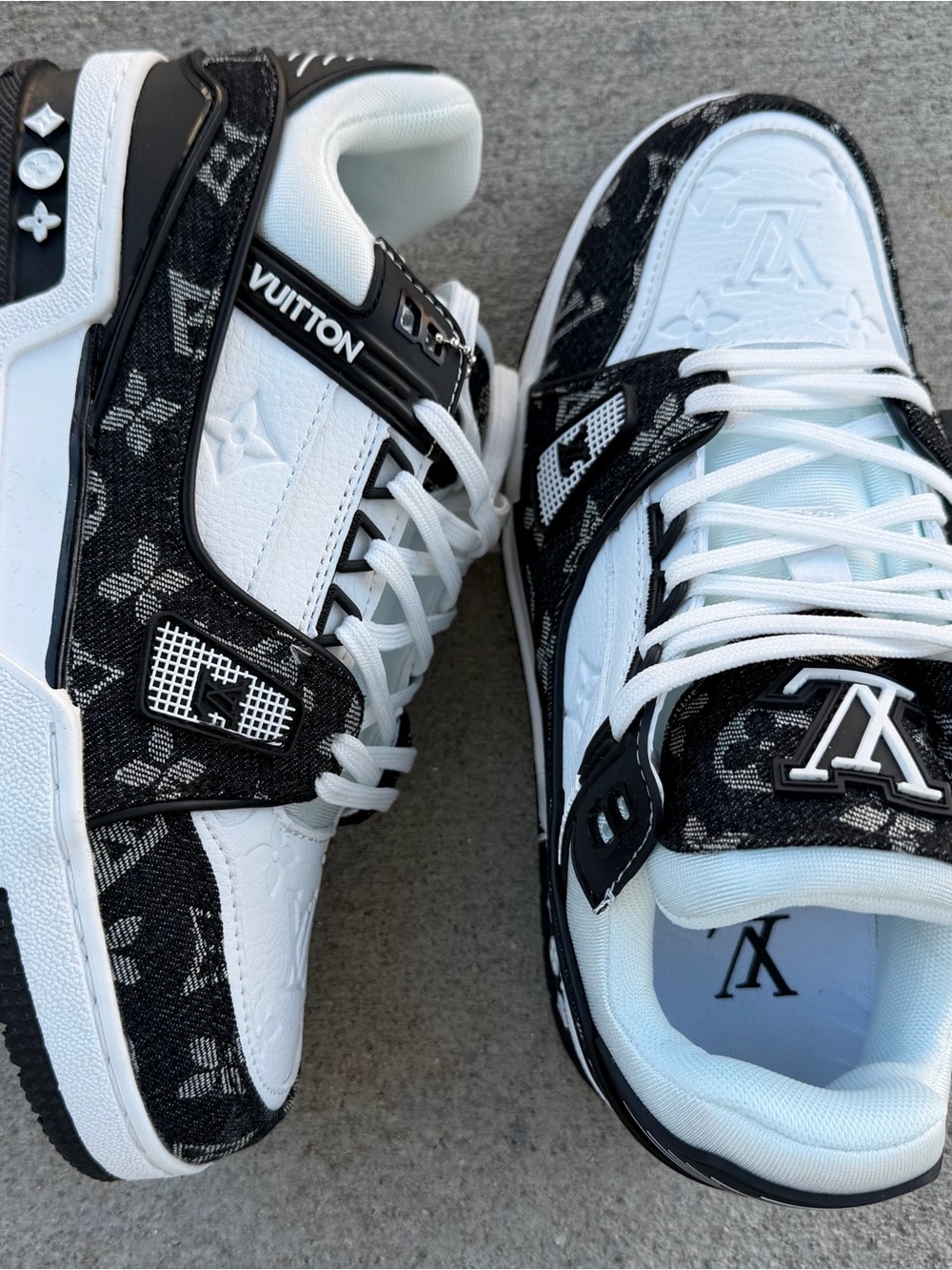 Louis Vuitton Black and White Monogram Trainer Sneakers